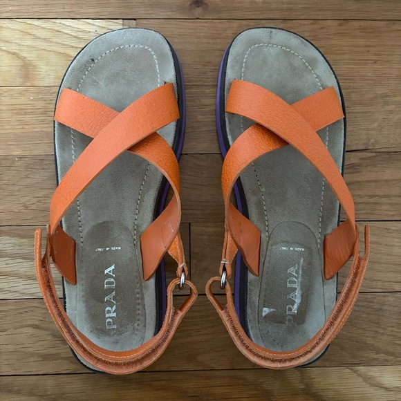 Prada Sandals orange purple strappy Velcro size 39 - Picture 1 of 15